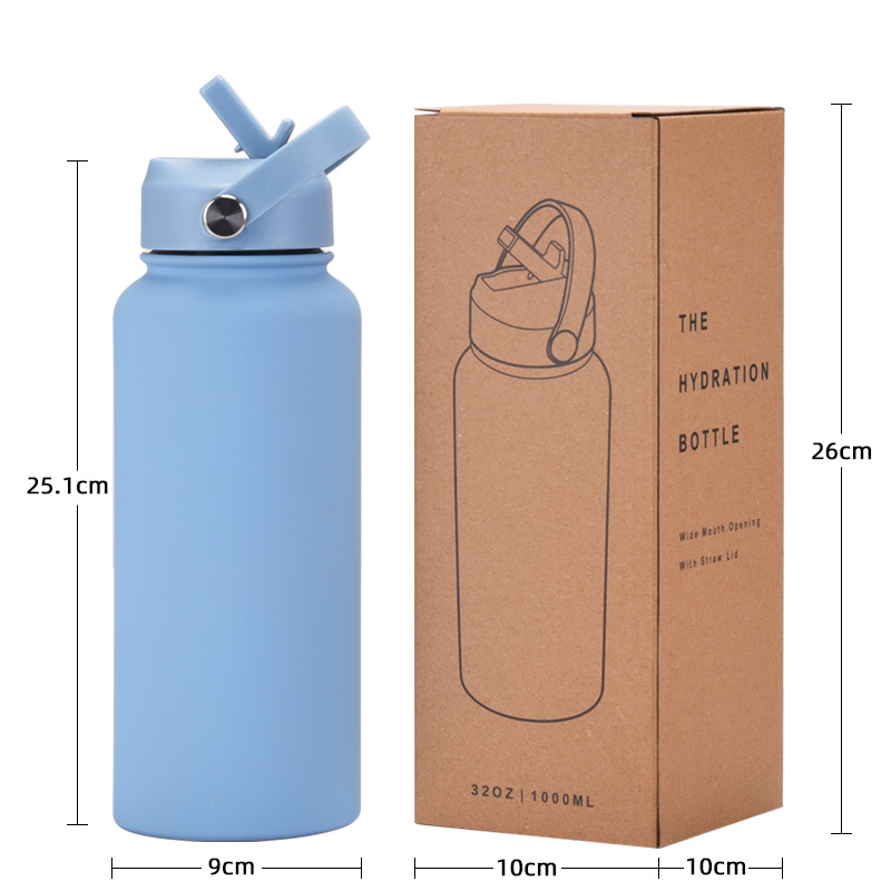 Color box packaging for stainless steel insulated water bottle with straw and handle