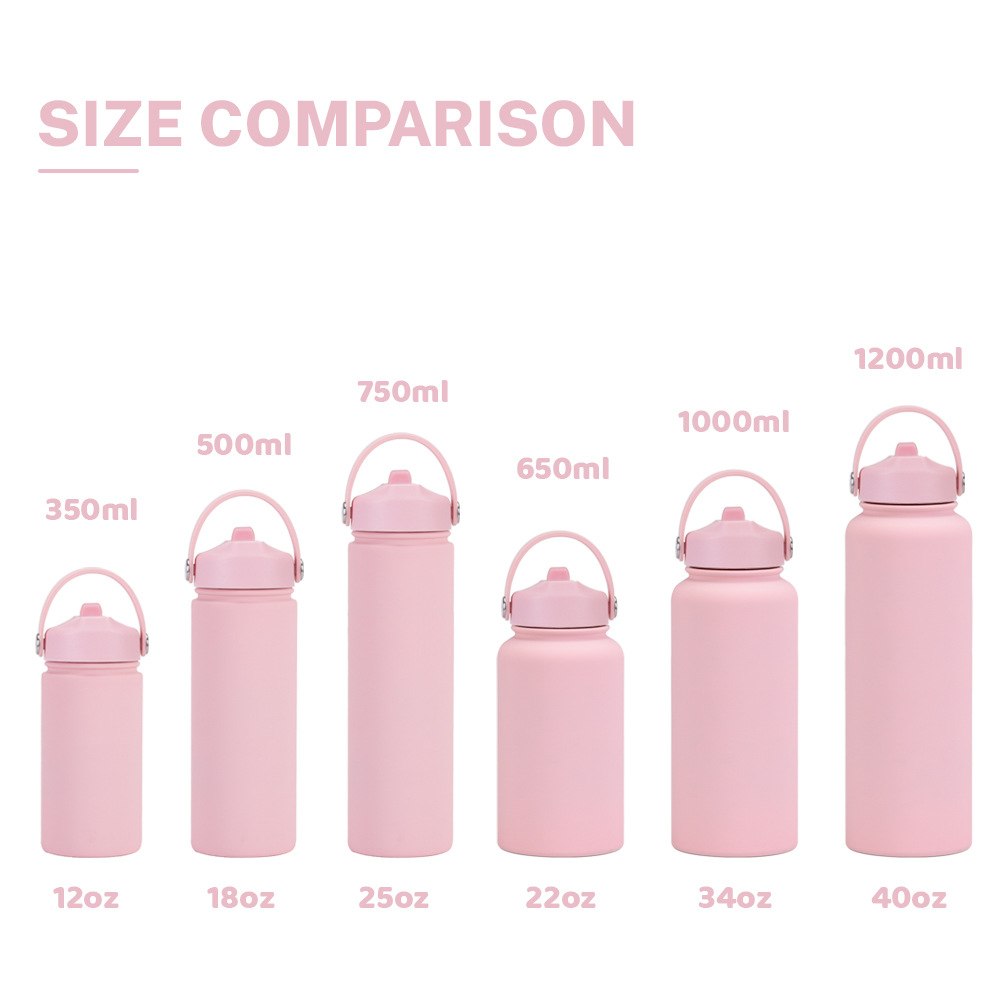 Stainless steel insulated water bottles with straw and carry handle in multiple sizes