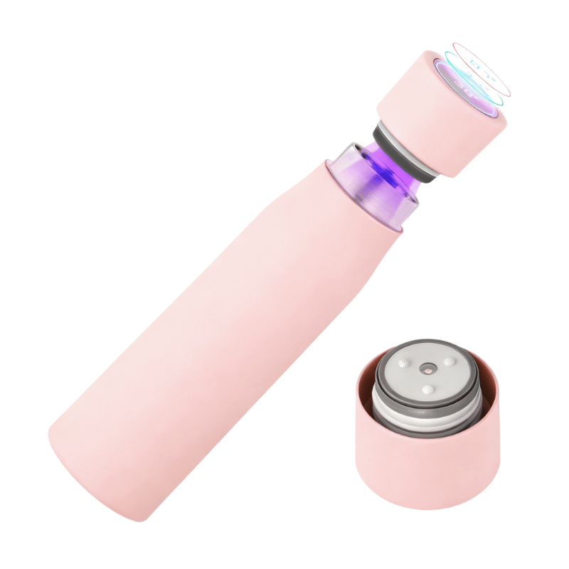 UVC LED sterilization function inside stainless steel smart bottle for automatic cleaning and hygiene