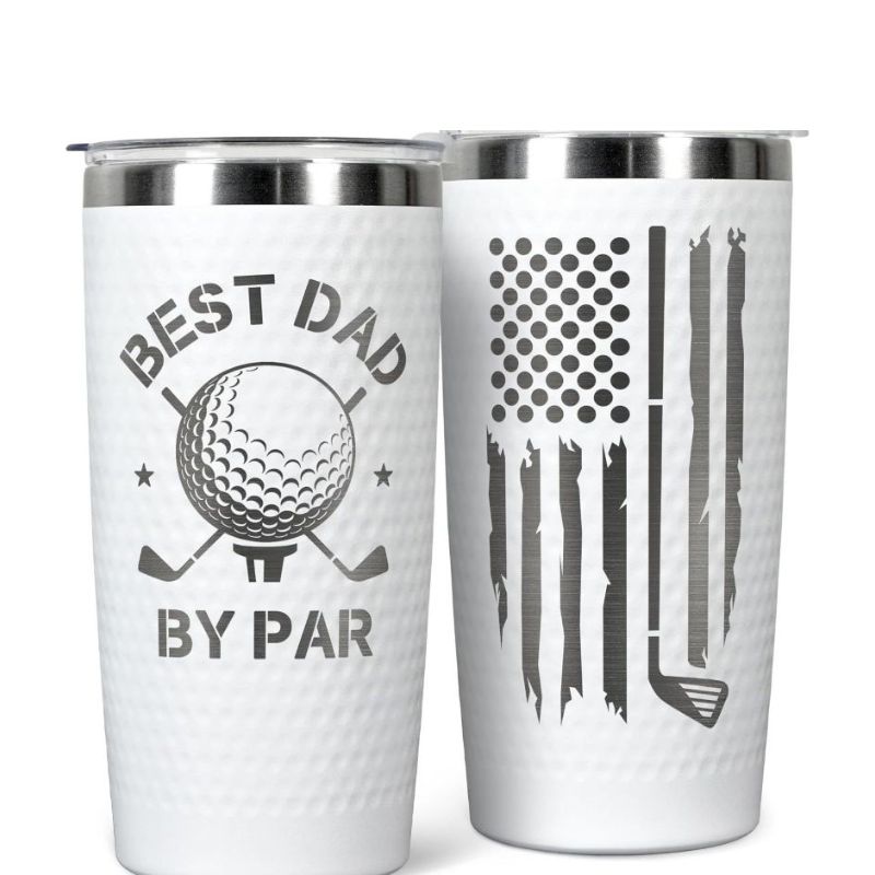 20oz golf-style dimpled stainless steel tumbler with leak-proof lid