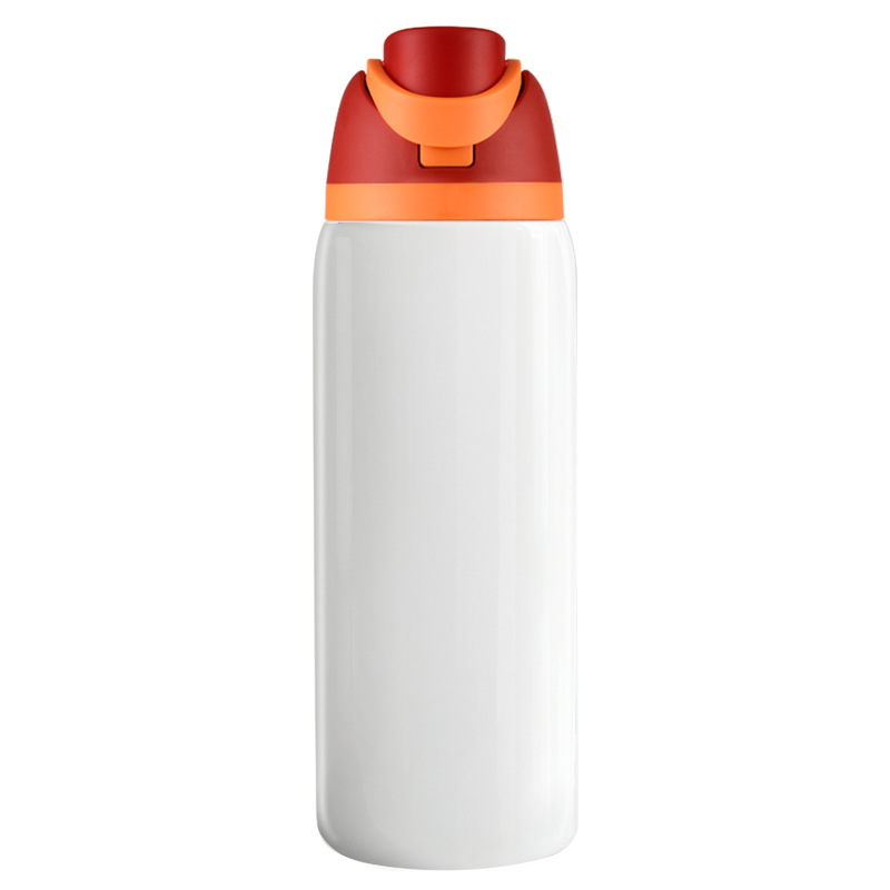 32oz Insulated Water Bottle – orange Color, Hidden Straw, Flip-Top Lid