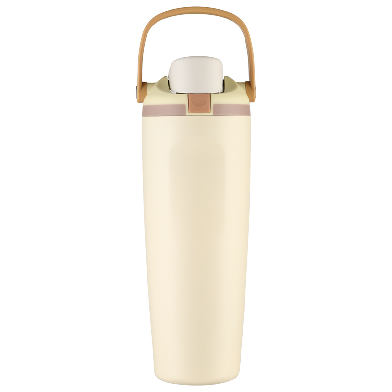 Beige insulated stainless bottle – dual drinking lid, OEM wholesale
