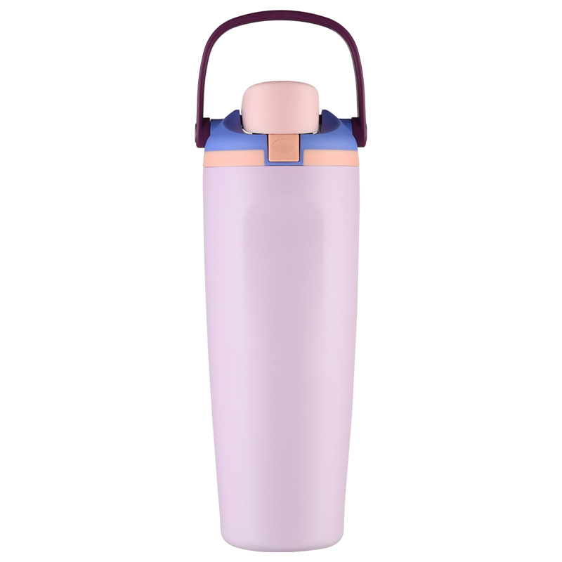 Pink insulated water bottle – dual-sip lid and handle, wholesale custom