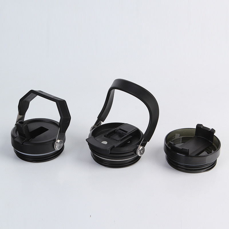 Three interchangeable lid styles for 30oz stainless steel mug flip lid, straw lid, and slider lid.