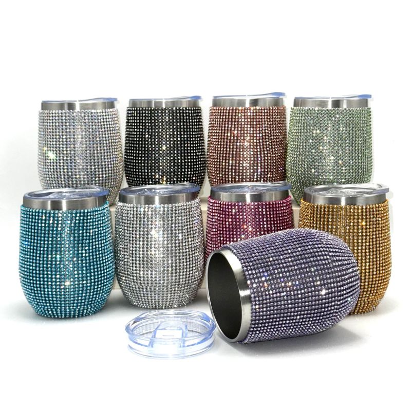 12oz resin rhinestone stainless steel insulated tumblers, multiple color options