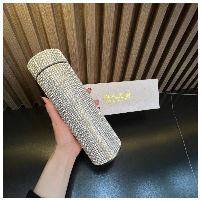 Smart resin rhinestone stainless steel insulated bottle, slim straight body design