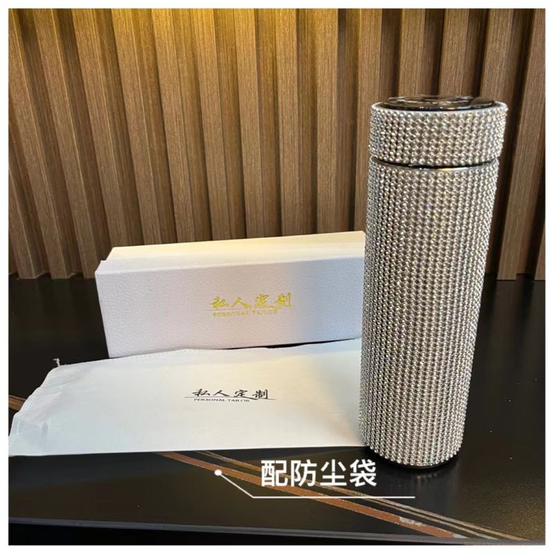 Smart resin rhinestone stainless steel insulated bottle with protective pouch packaging