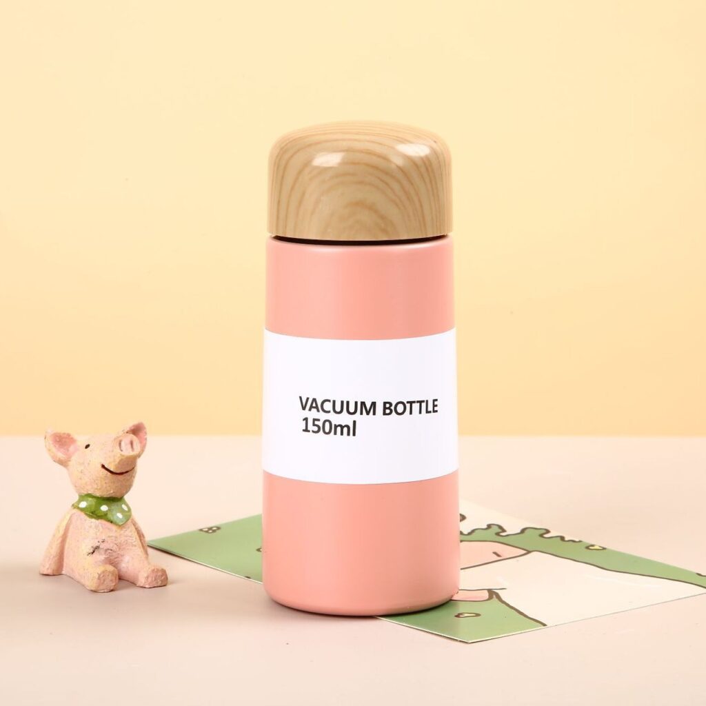 150ml mini stainless steel vacuum bottle with wooden lid, lightweight design for bulk orders