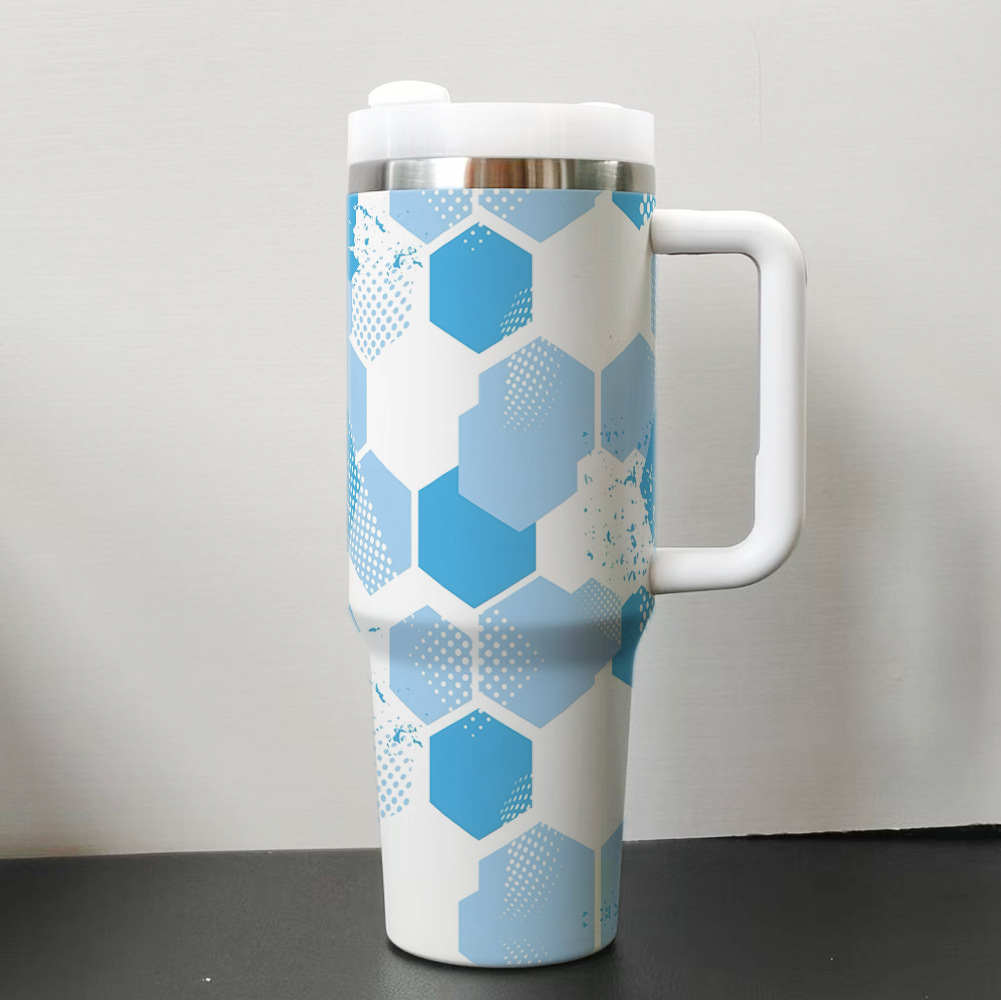 40oz handle tumbler with abstract football graphic custom print