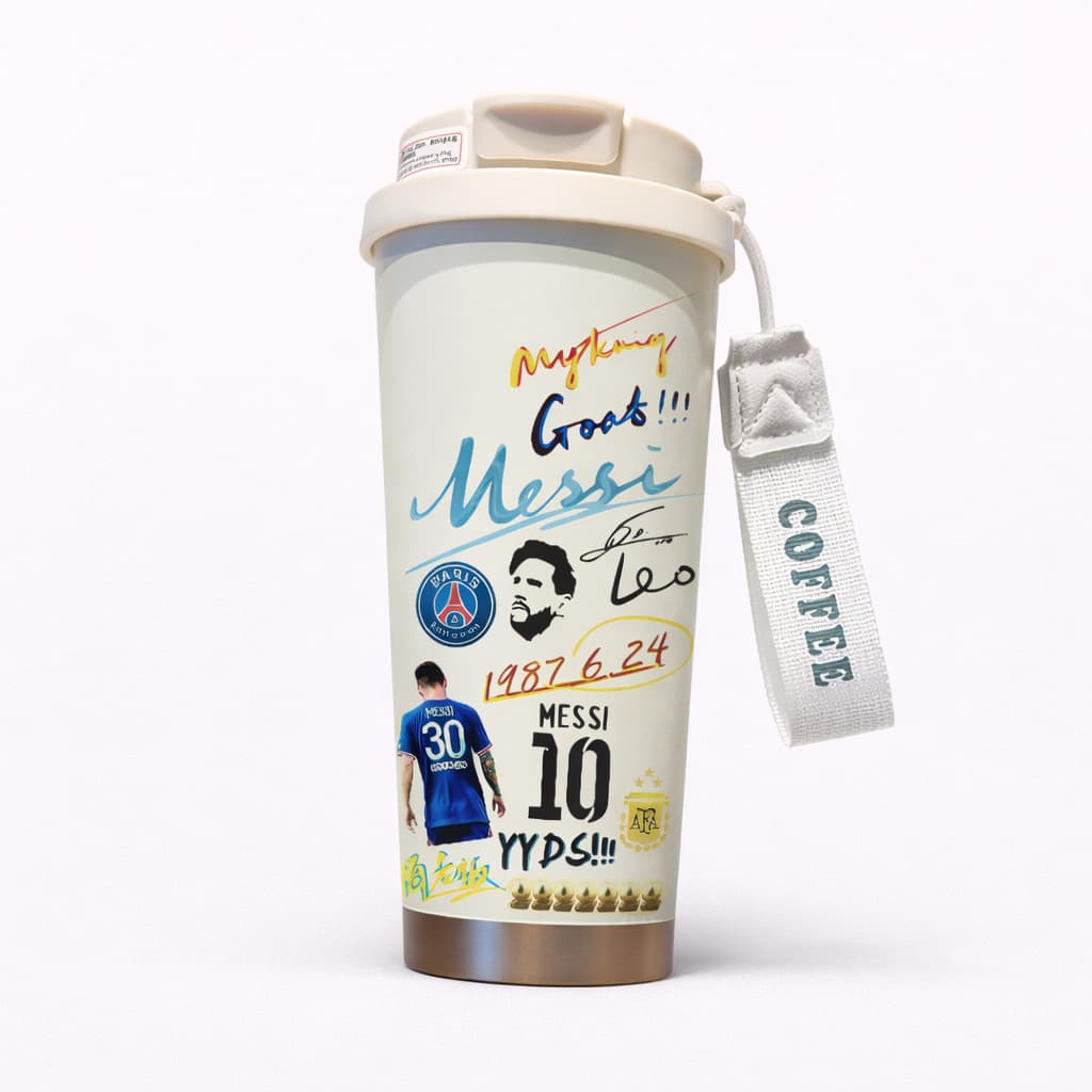 Paris football club inspired insulated tumbler with player silhouette UV print