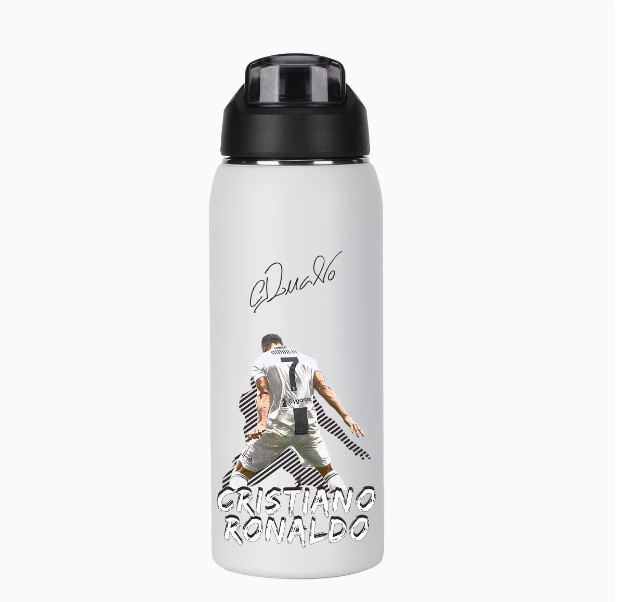 UV printed football player signature style insulated water bottle