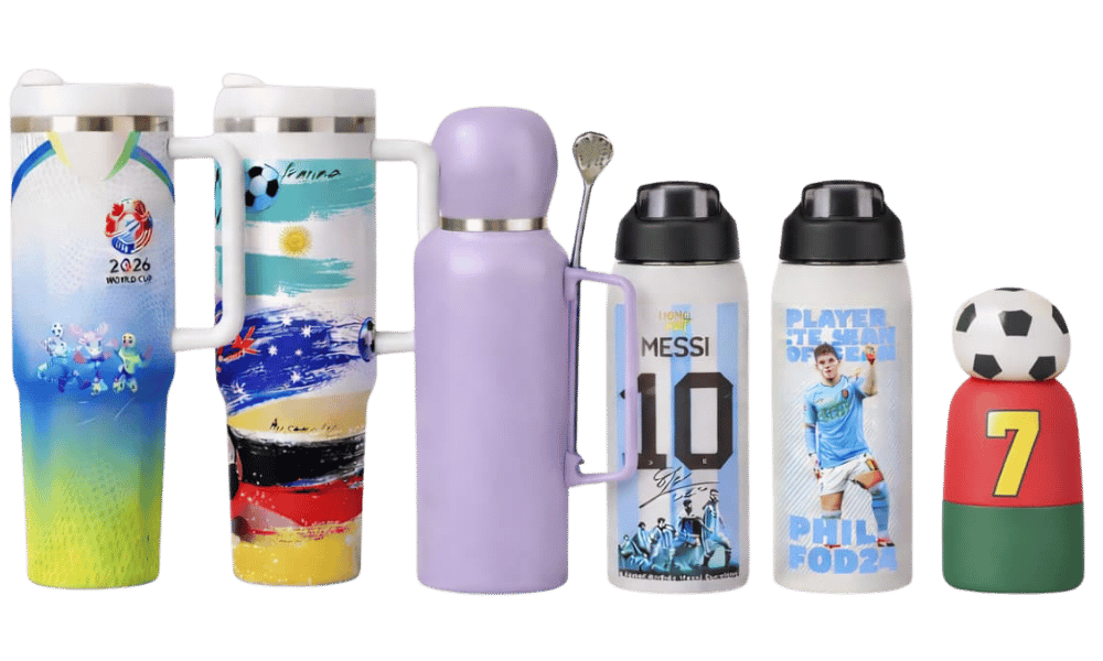custom world cup and football themed insulated water bottles and tumblers
