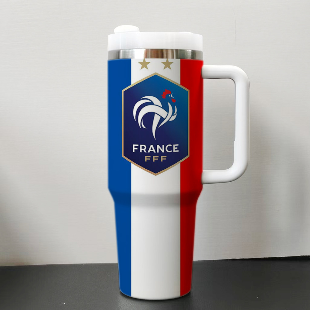football event themed 40oz vacuum insulated tumbler with handle
