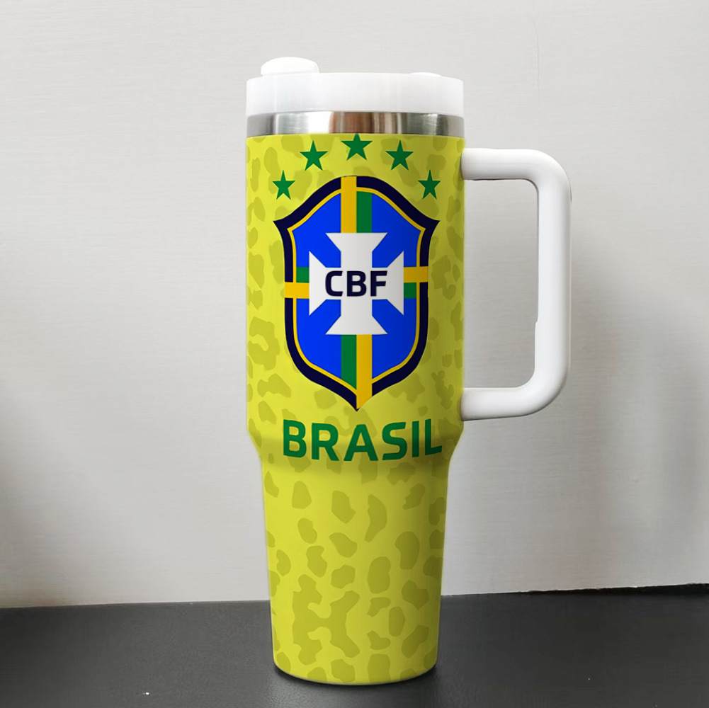 football national team inspired design on 40oz vacuum insulated tumbler with handle