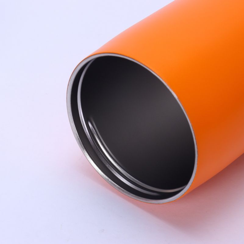 Wide mouth opening detail of stainless steel insulated bottle