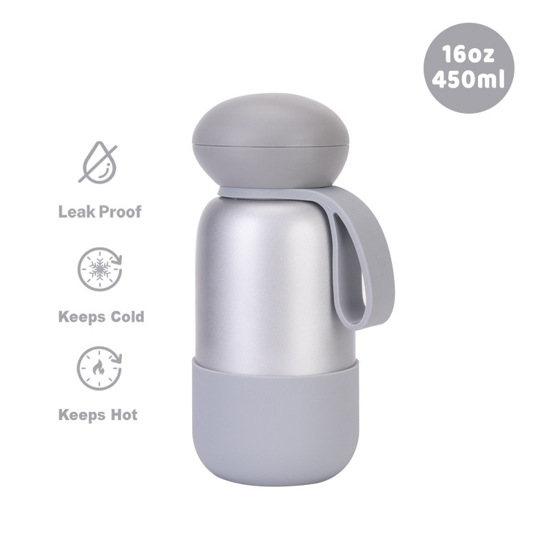 gray stainless steel dome lid bottle with loop handle 16oz