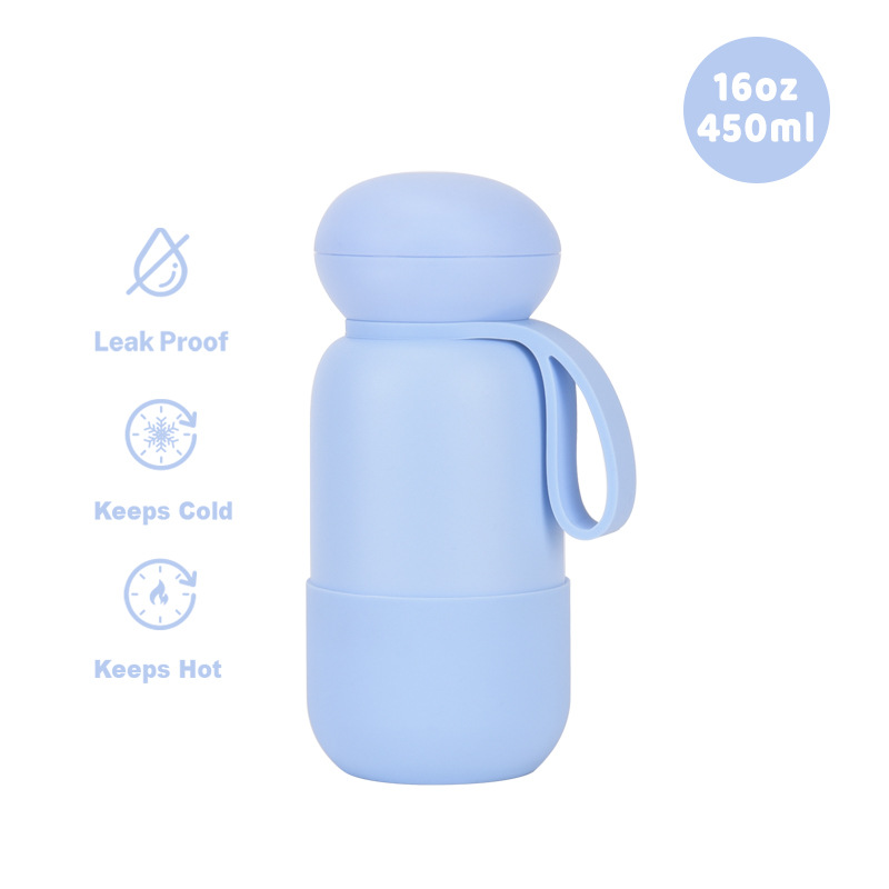 light blue dome lid insulated bottle with ring handle 450ml