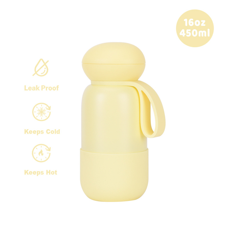 pale yellow vacuum bottle with ring handle 16oz