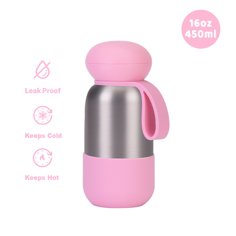 pink stainless steel insulated bottle with ring handle