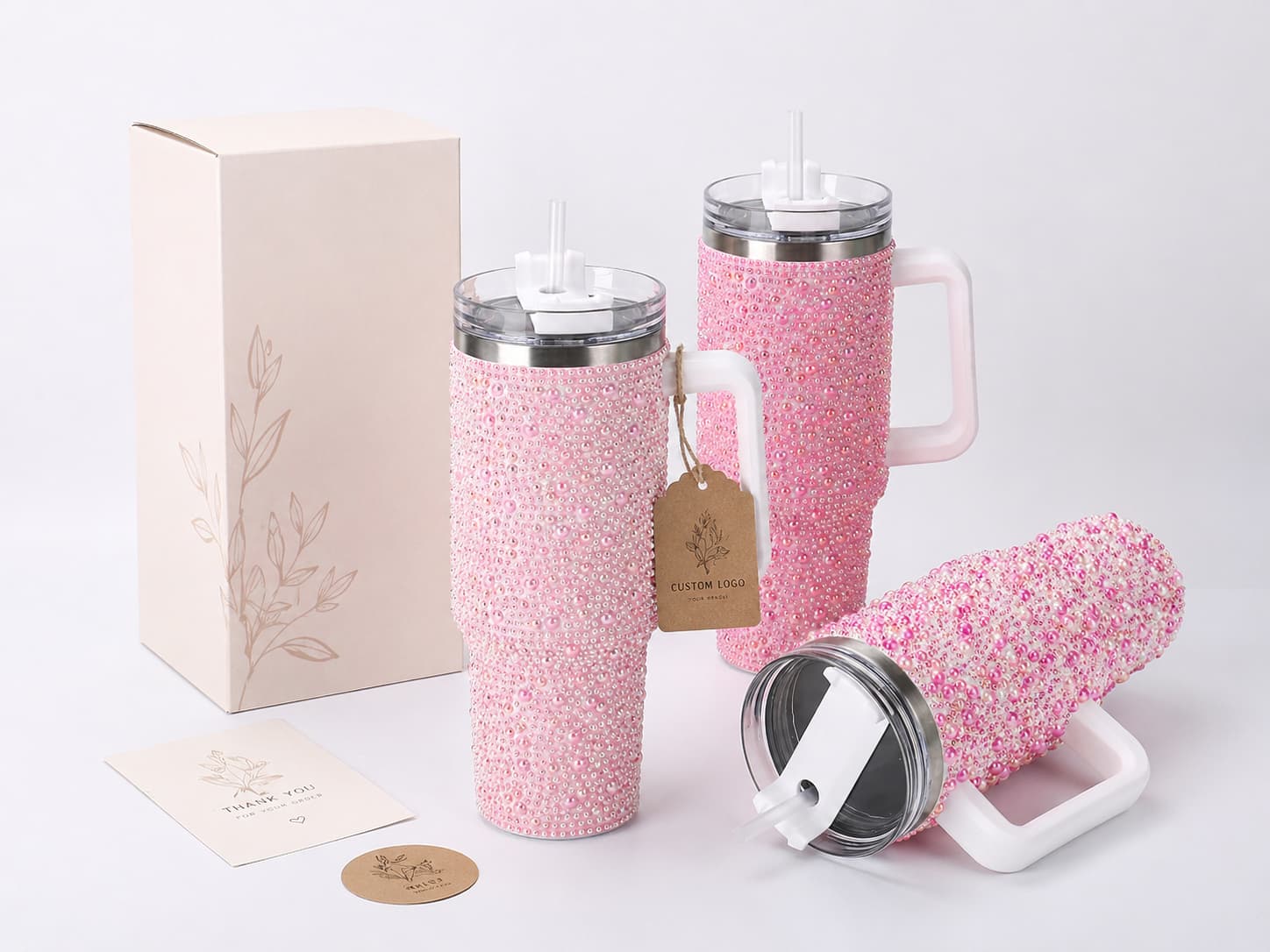 Custom rhinestone water bottles with packaging label and wholesale project support