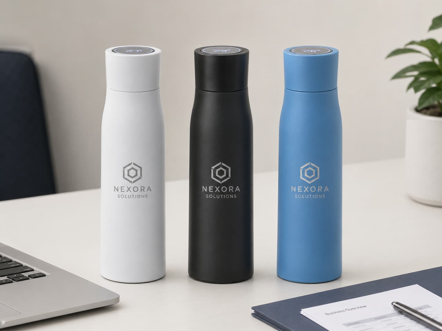 Single-side laser engraved logo on smart temperature display bottles
