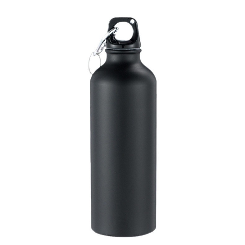 Black 500ml stainless steel water bottle with reusable carabiner lid