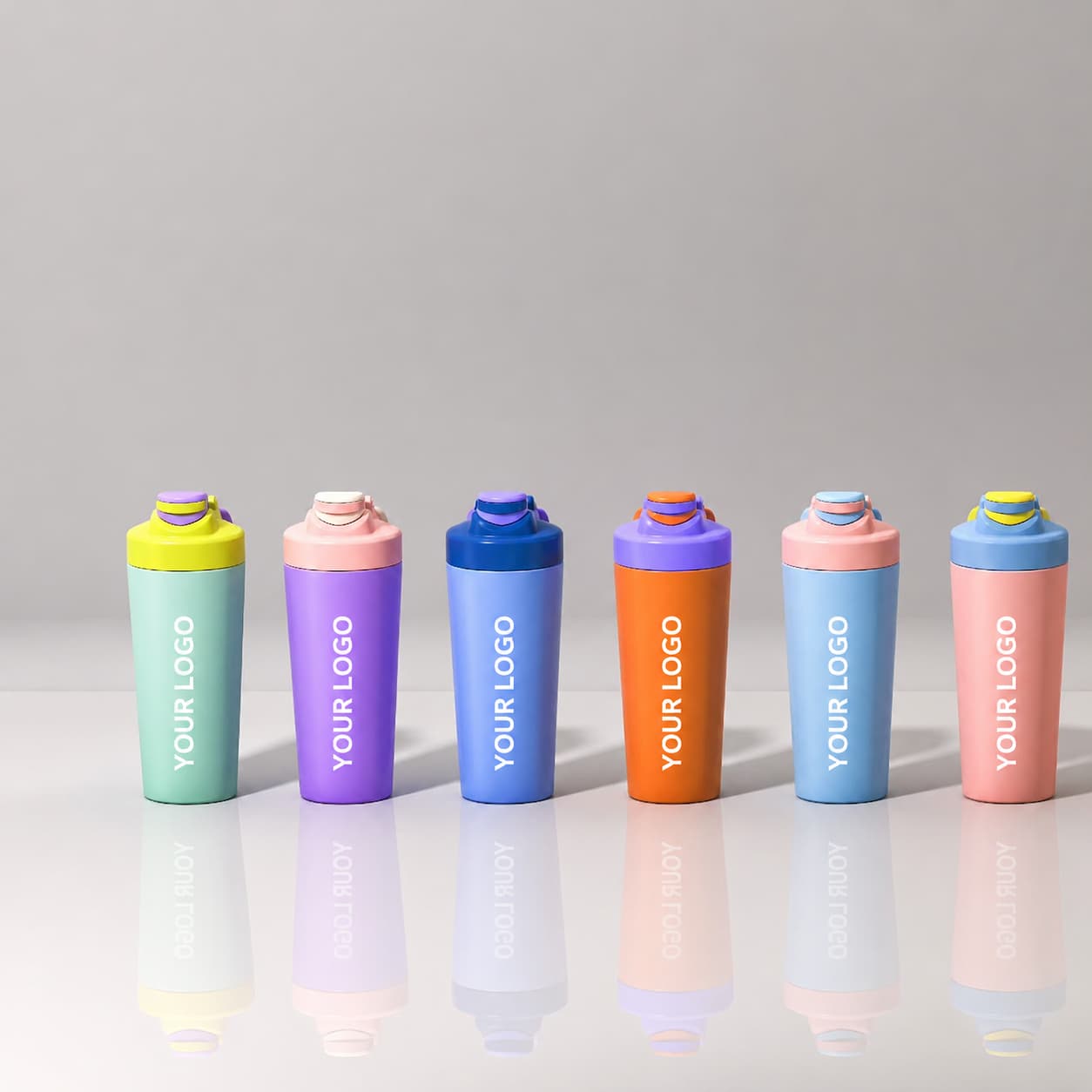 Colorful insulated shaker bottles for sports drinkware projects