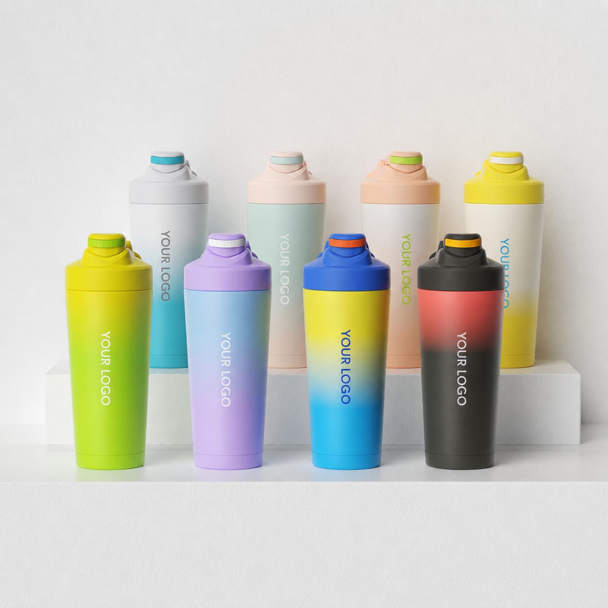 Stainless steel sports shaker cups with handle and gradient finishes